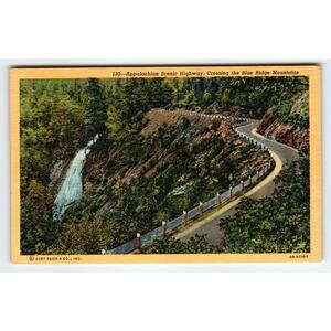 Linen Postcard Appalachian Scenic Highway Blue Ridge Mountains Curt Teich